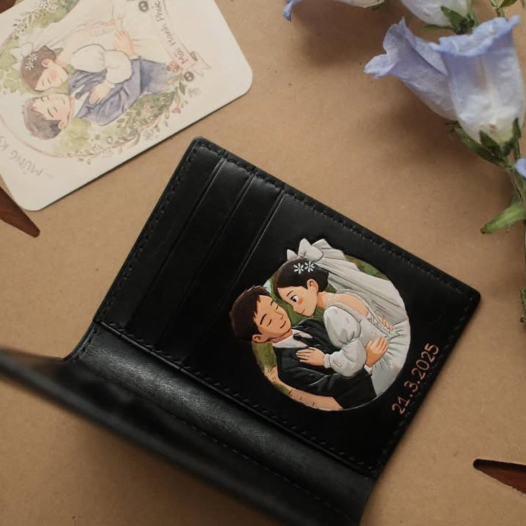 Billetera Bifold de Cuero para Aniversario de Bodas