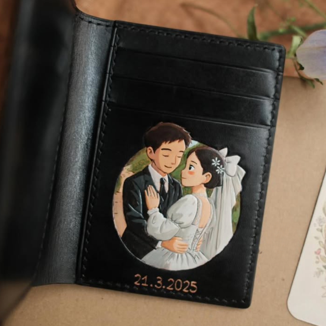 Billetera Bifold de Cuero para Aniversario de Bodas