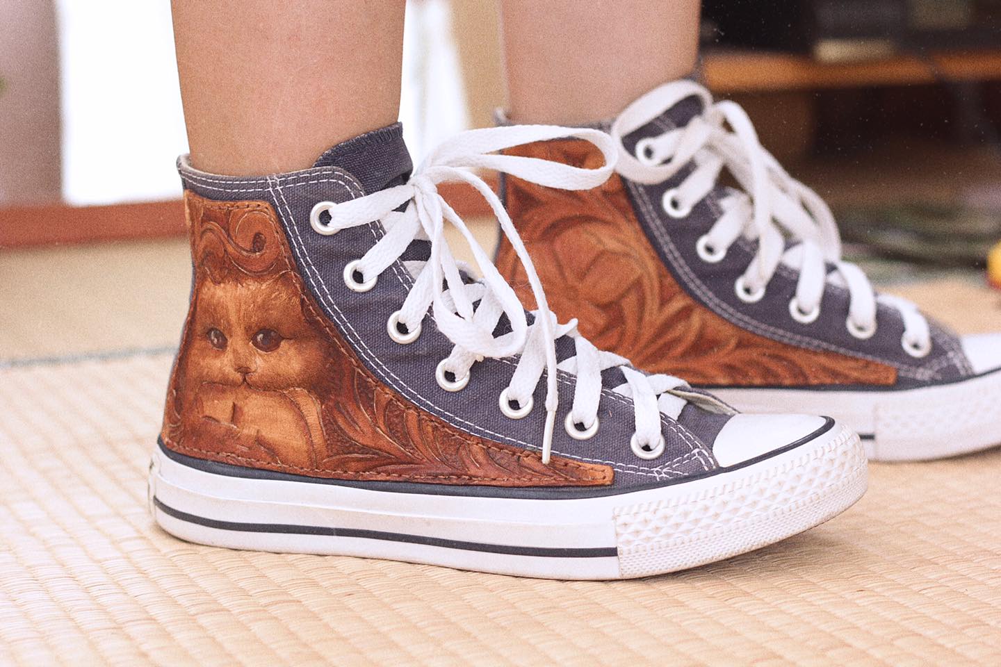 Custom Hand-Tooled Leather Patch Converse Chuck Taylor All Star