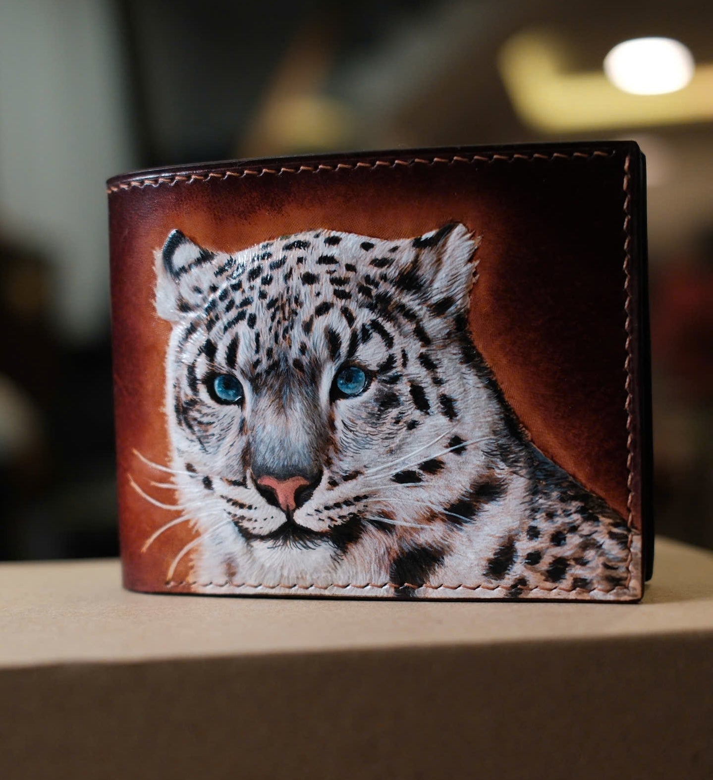 The finished hand-carved leather piece
