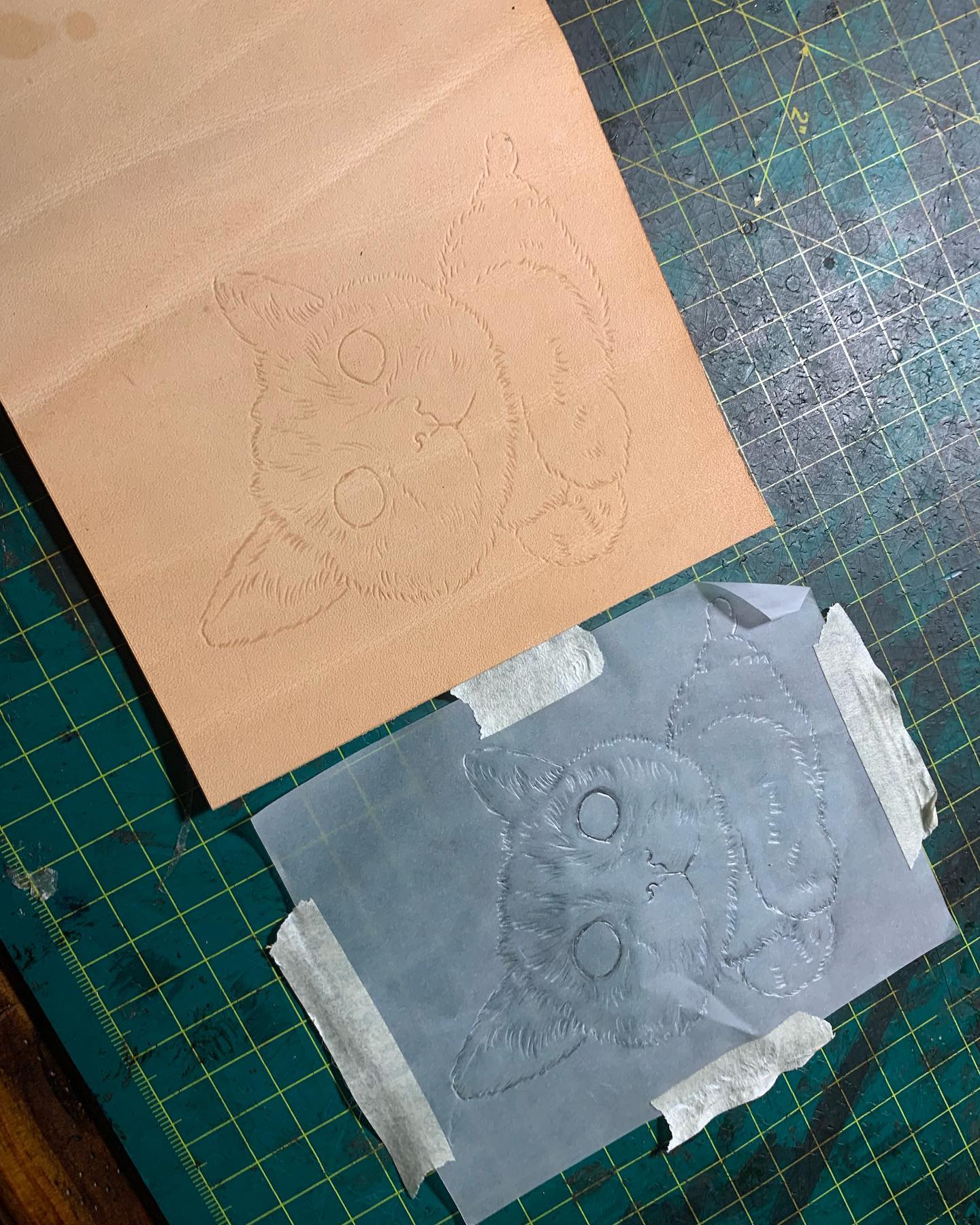 Cartera Bifold de Cuero con Motivo de Gatito