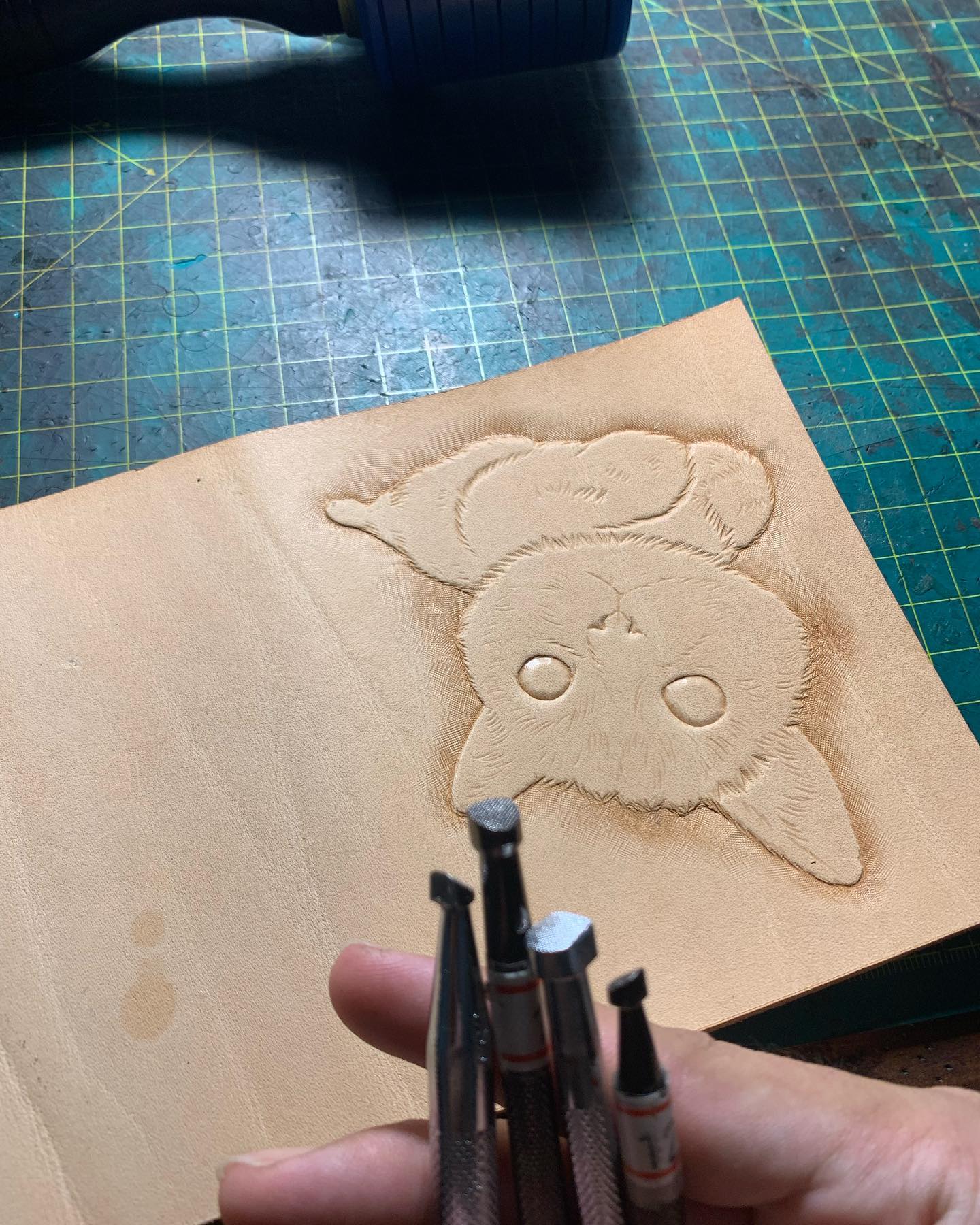 Cartera Bifold de Cuero con Motivo de Gatito