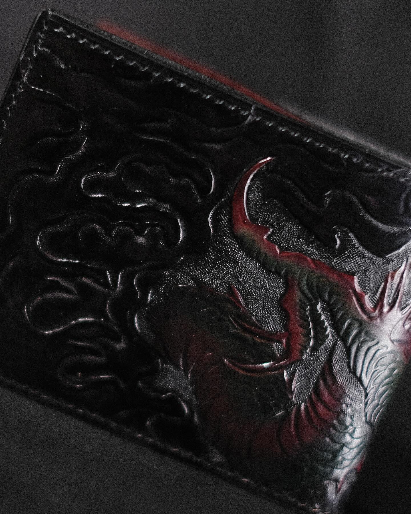 Red Dragon Motif Leather Bifold Wallet