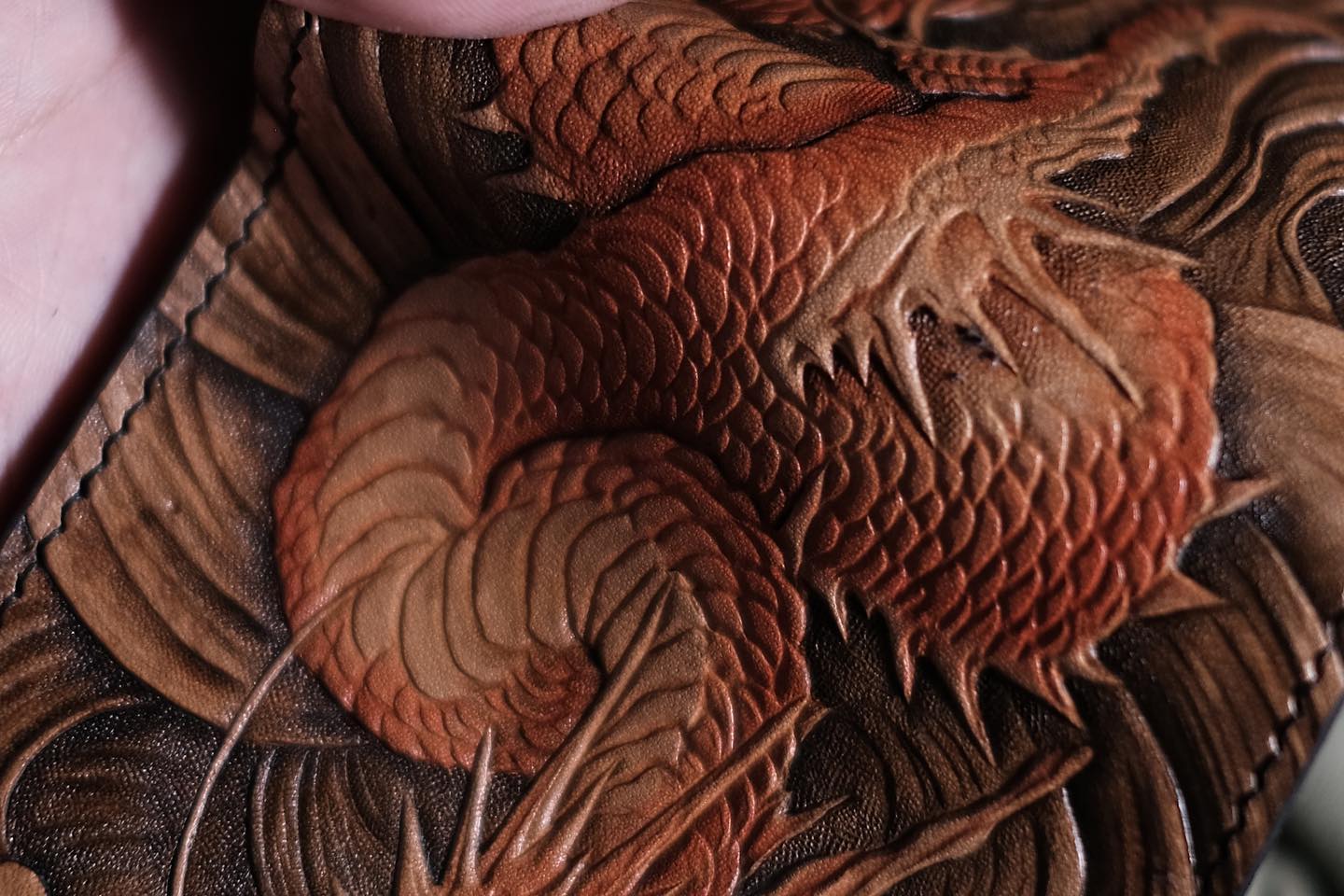 Dragon and Waves Leather Bifold Wallet