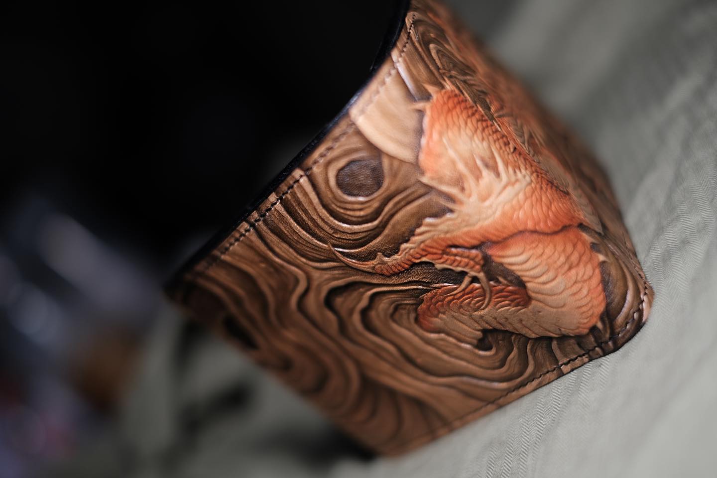 Dragon and Waves Leather Bifold Wallet