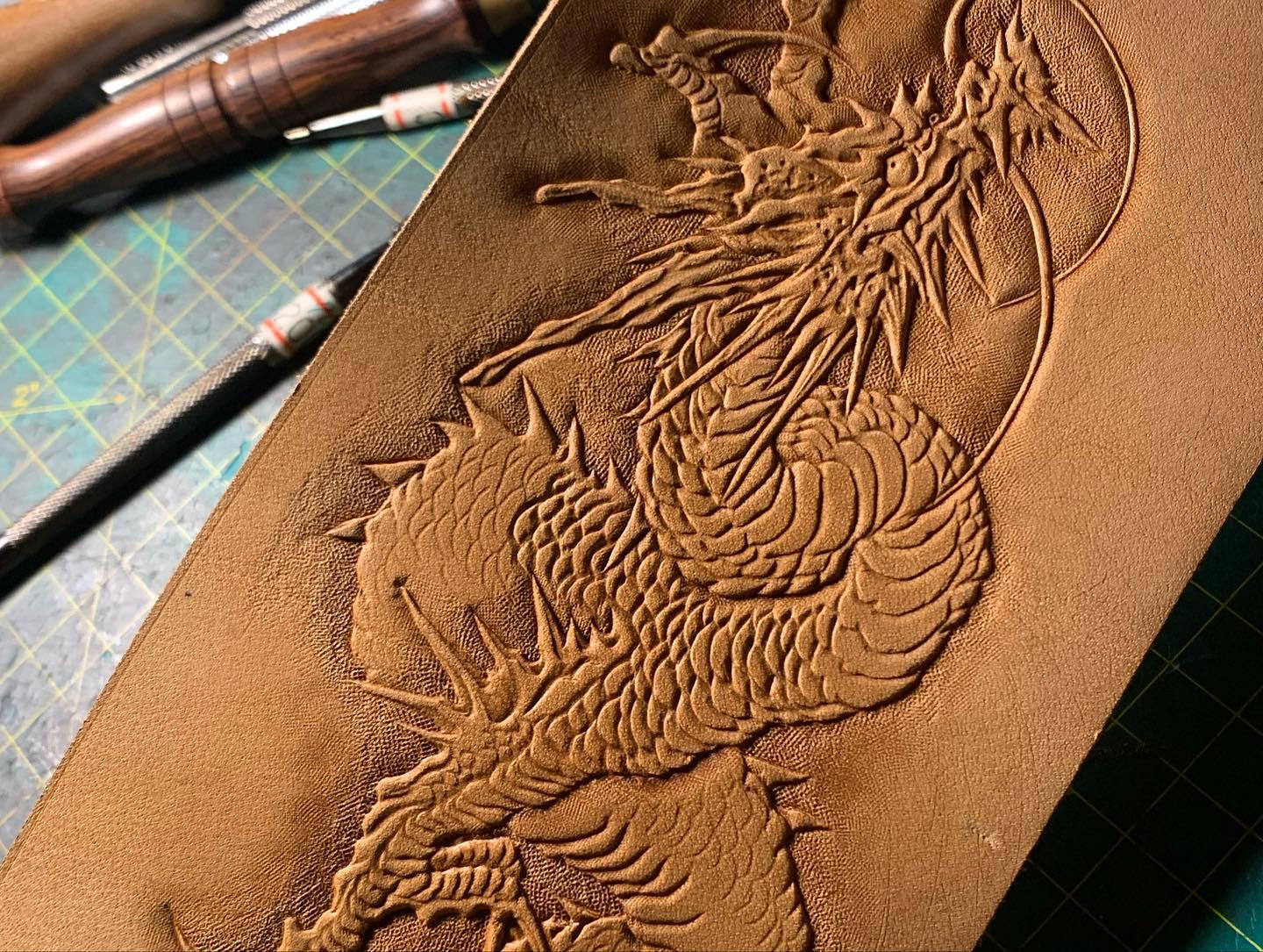 Dragon and Waves Leather Bifold Wallet