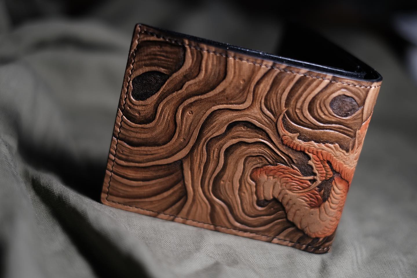 Dragon and Waves Leather Bifold Wallet