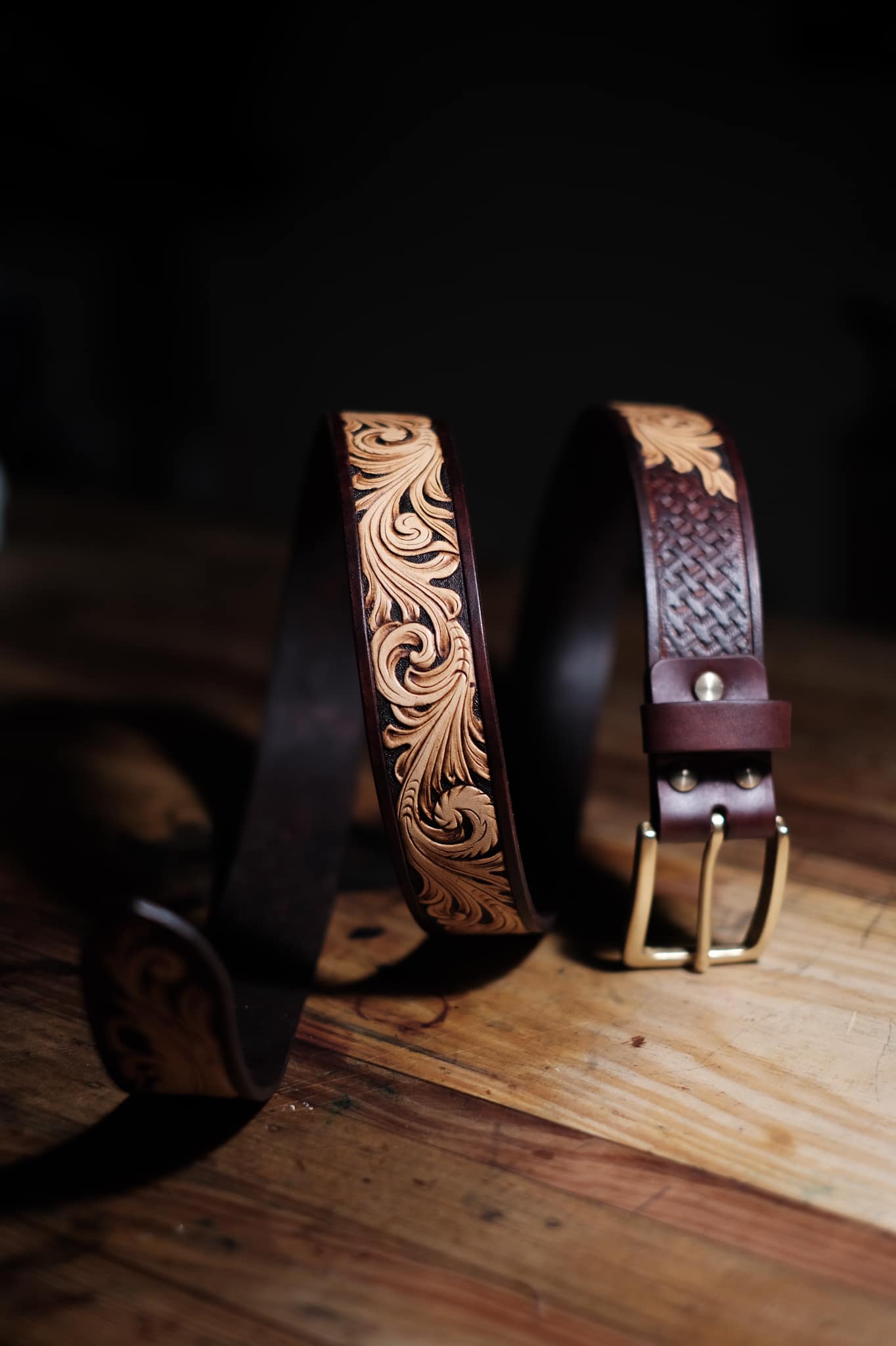 Hand-Tooled Floral Leather Belt