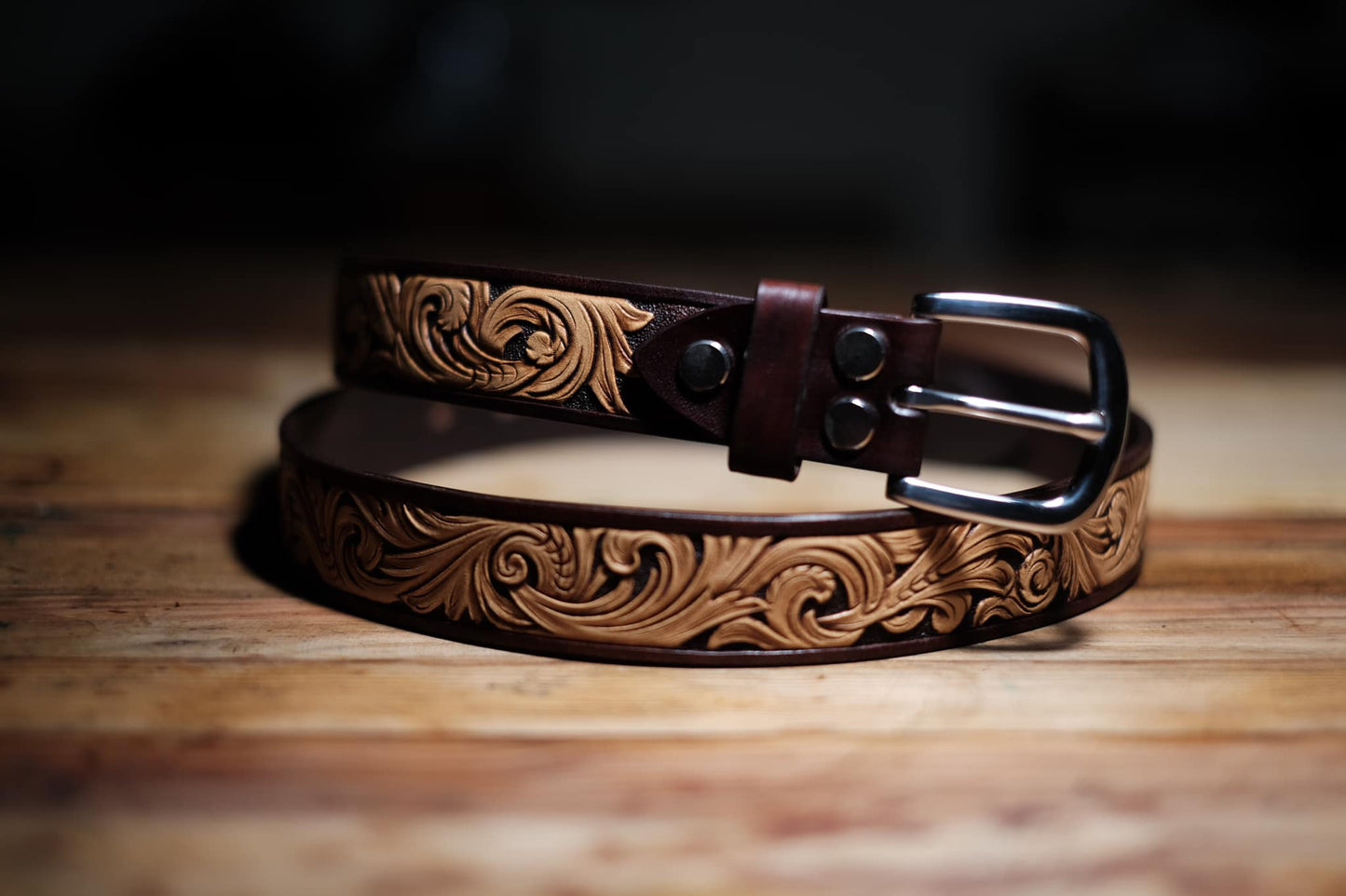 Hand-Tooled Floral Leather Belt