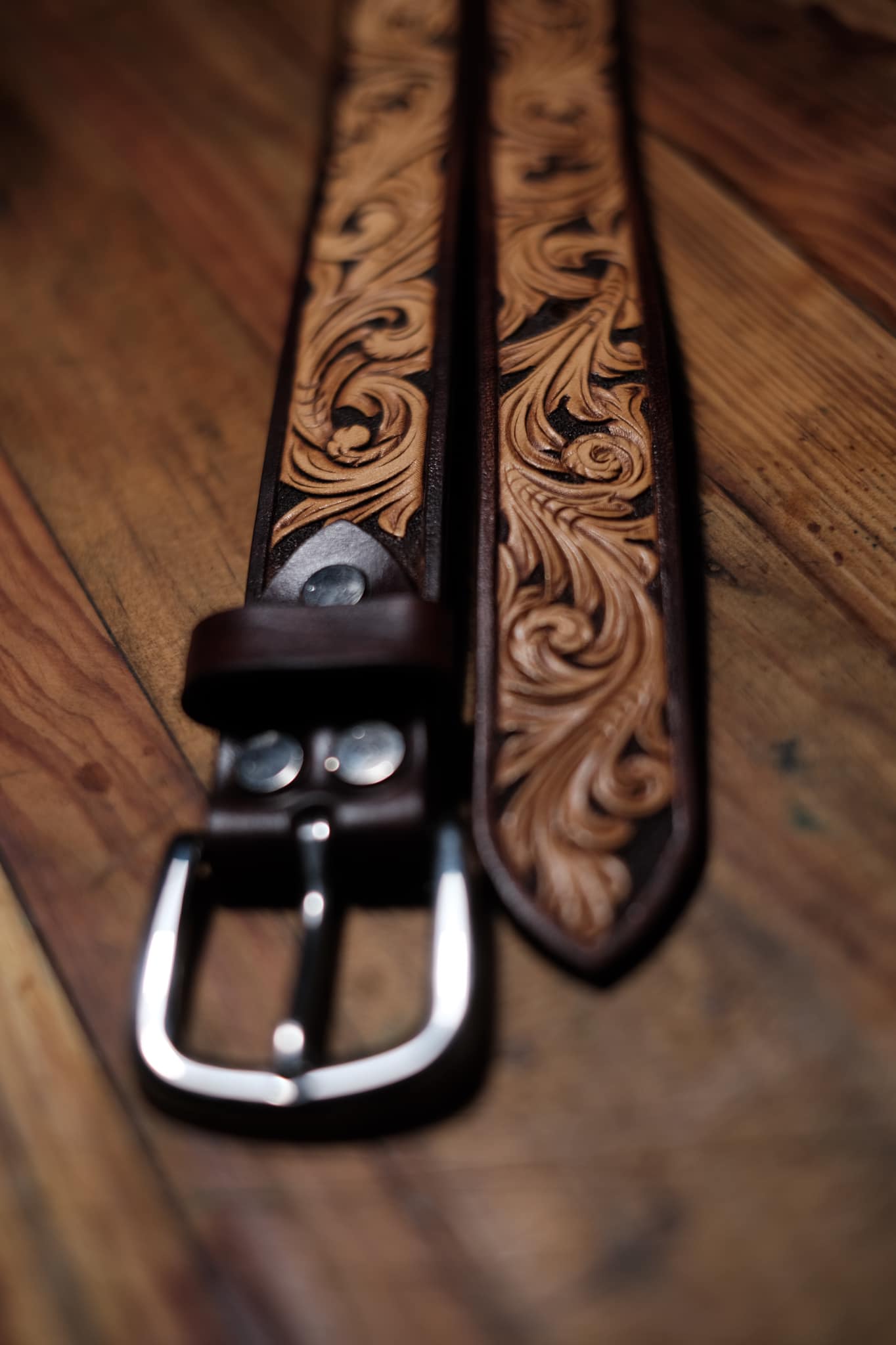 Hand-Tooled Floral Leather Belt