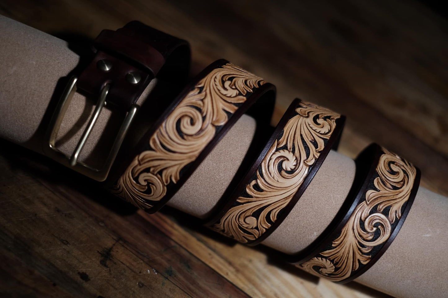 Hand-Tooled Floral Leather Belt