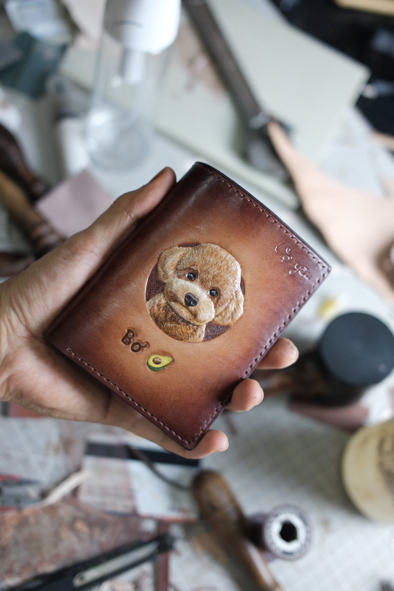 Cartera plegable de cuero Kem