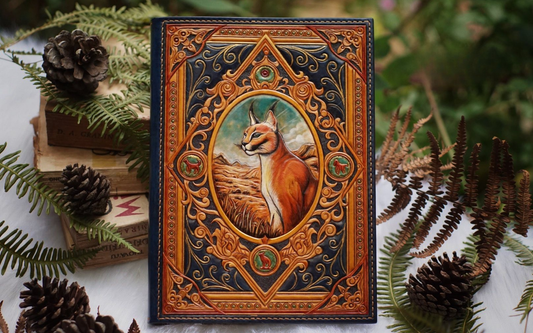Caracal and Baroque Motif Leather Journal Cover