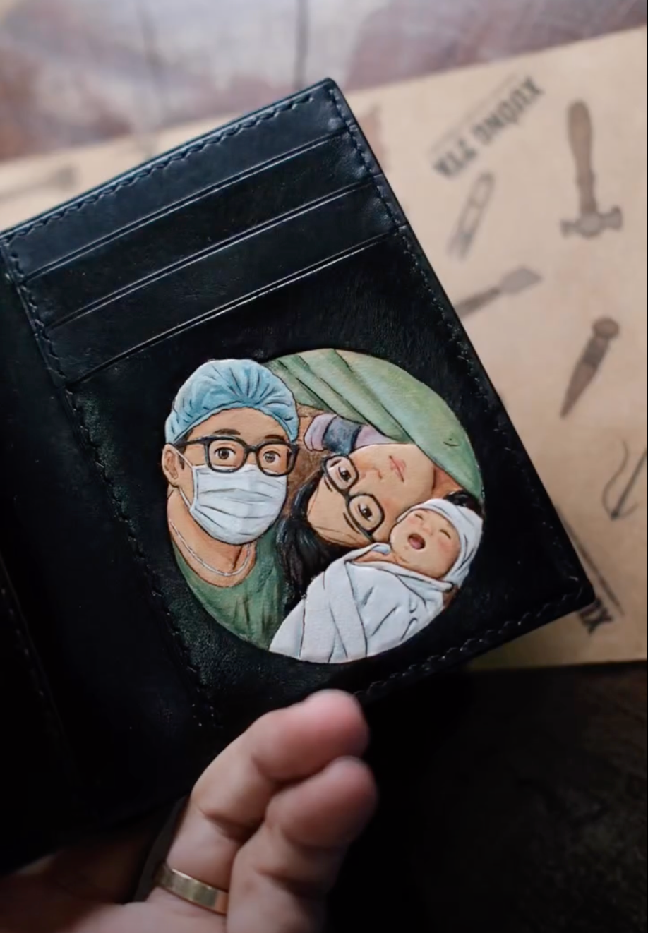 A moonlit memory translated into a finished hand-carved wallet