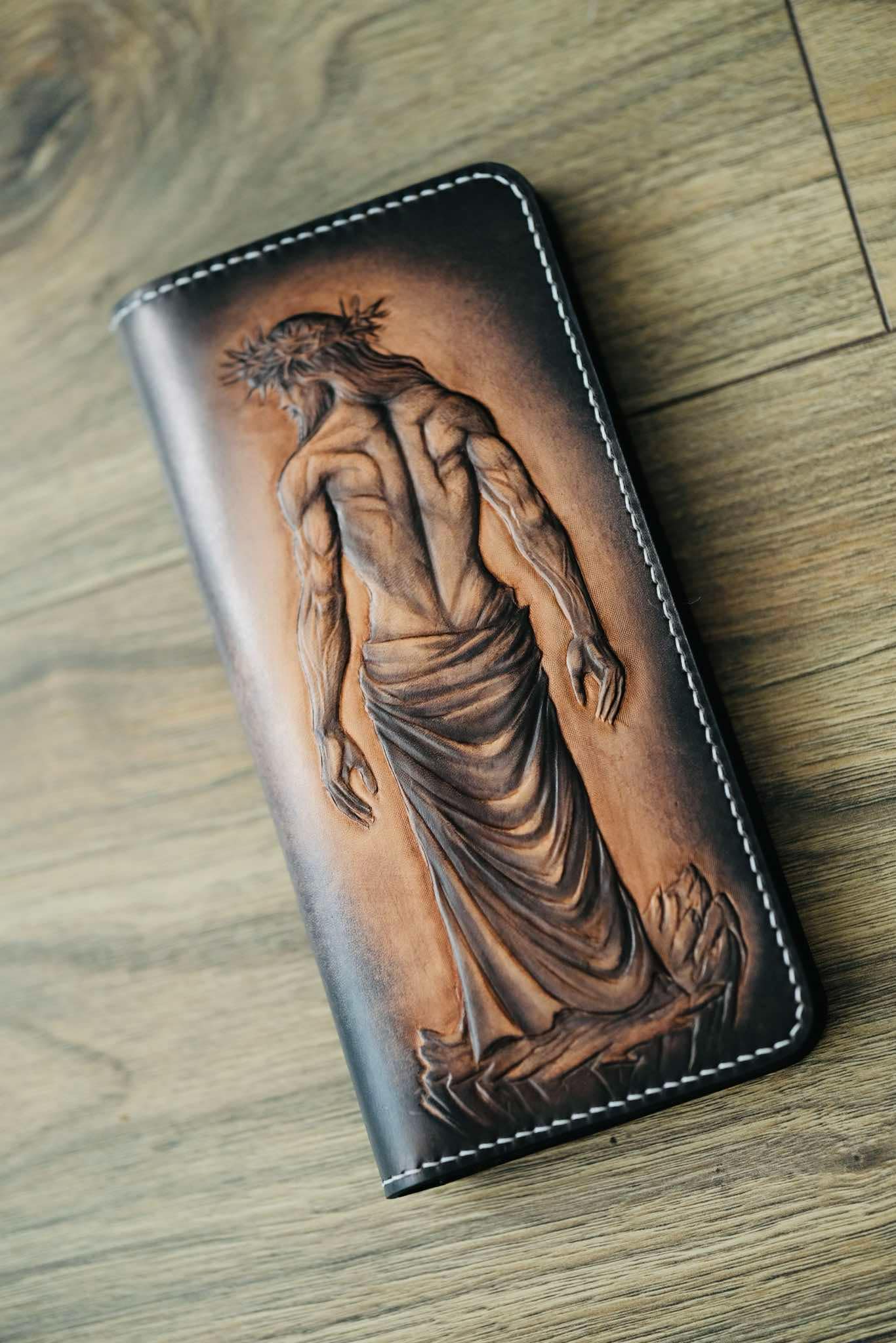 Jesus Carved Leather Wallet