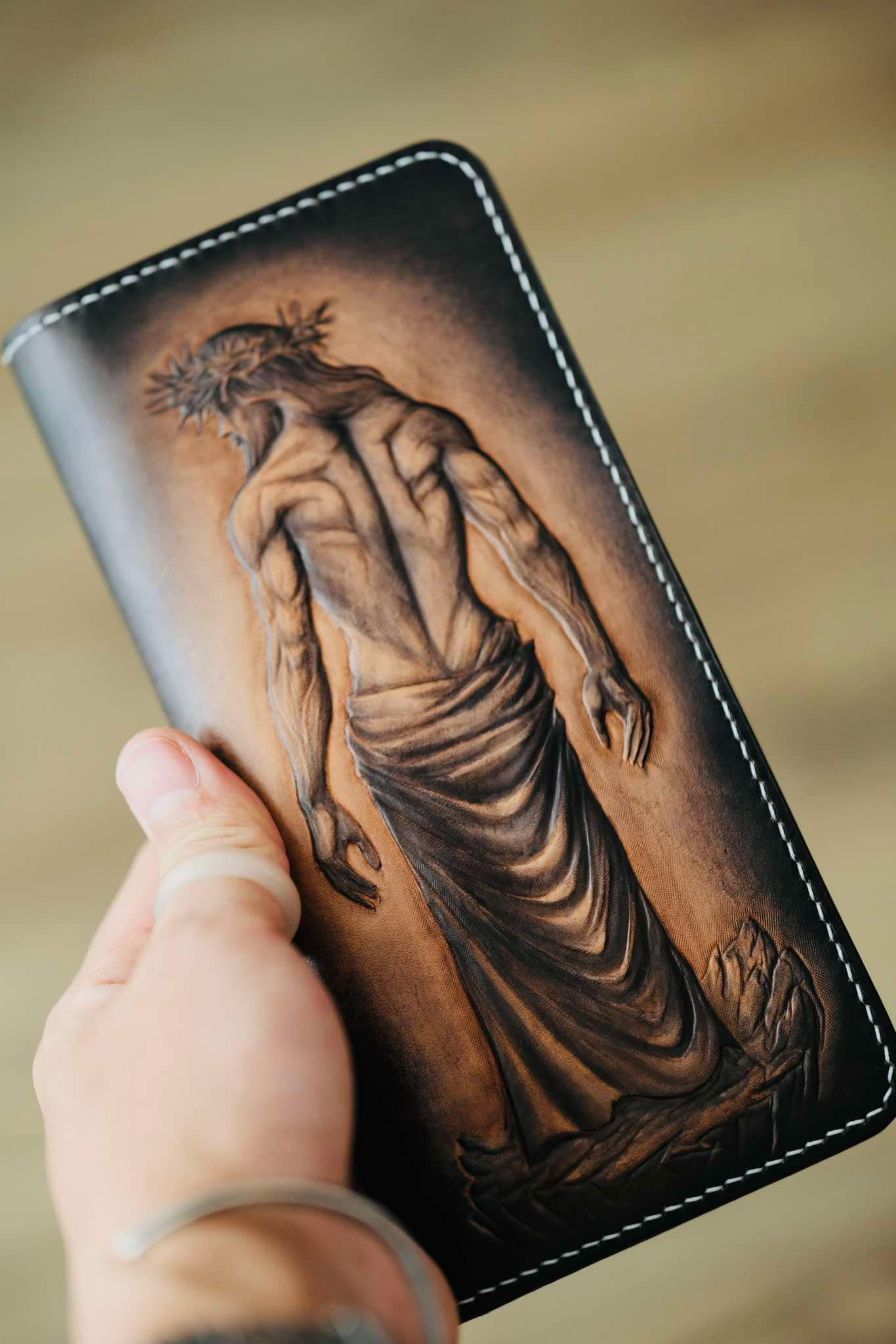 Jesus Carved Leather Wallet